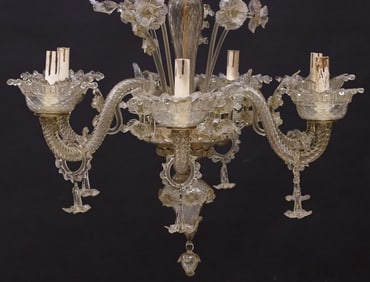 LARGE ITALIAN MURANO ART GLASS FLORAL 6-LIGHT CHANDELIER