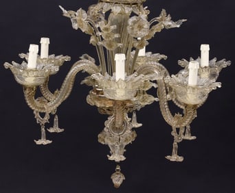 LARGE ITALIAN MURANO ART GLASS FLORAL 6-LIGHT CHANDELIER