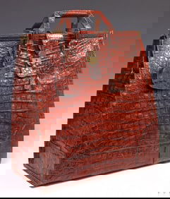 VINTAGE ALLIGATOR LEATHER FRAME BAG VALISE