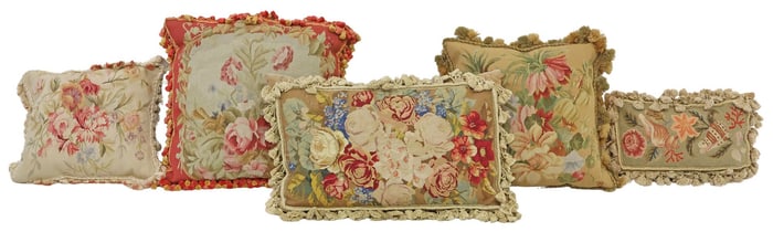 (5) DECORATIVE TAPESTRY-FRONT DOWN THROW PILLOWS