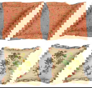 (4) SHANTALLE'S STUDIO HAND-PAINTED & EMBROIDERED SILK THROW PILLOWS