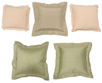 (5) CUSTOM PINK & GREEN UPHOLSTERED THROW PILLOWS