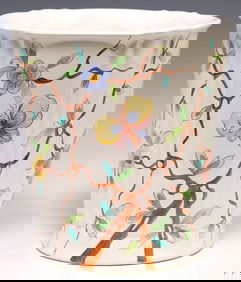 SHERLE WAGNER DESIGNER FLORAL PATTERN CERAMIC WASTE BIN