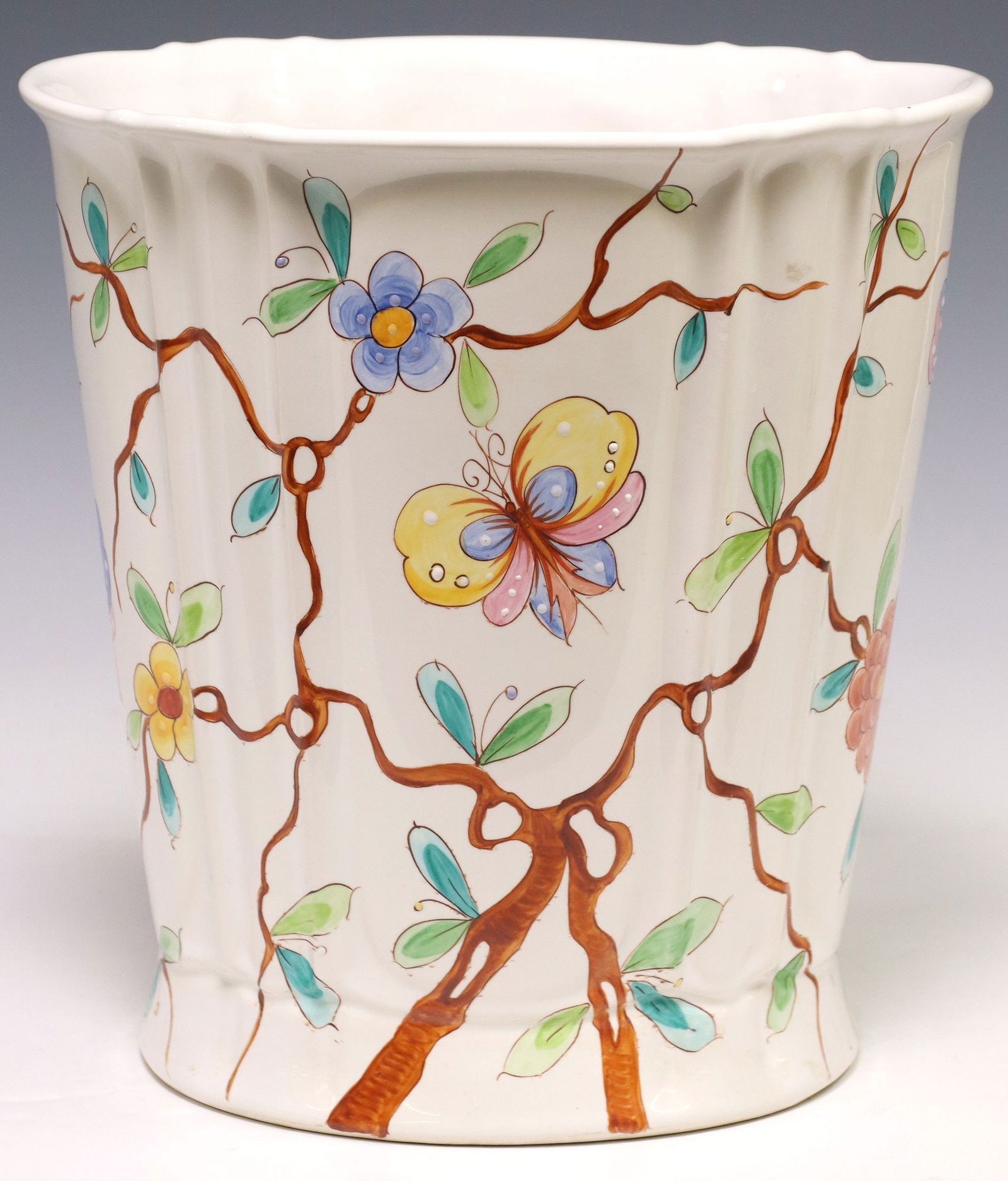 SHERLE WAGNER DESIGNER FLORAL PATTERN CERAMIC WASTE BIN (1 of 4)