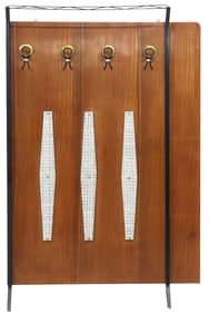 ITALIAN MID-CENTURY MODERN VINYL-UPHOLSTERED TEAK HALL TREE