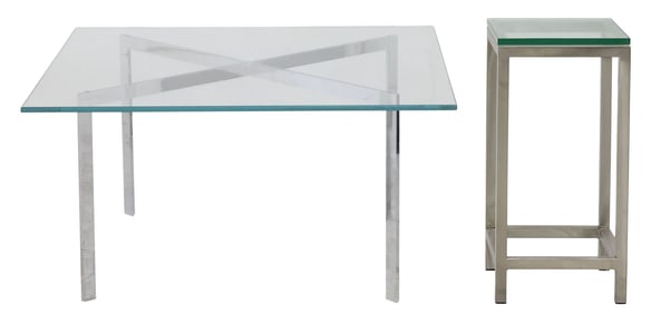 (2) CONTEMPORARY KNOLL STYLE GLASS-TOP CHROMED COFFEE & END TABLES