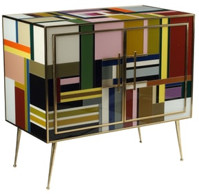 ARTE MODERNE STYLE GEOMETRIC MULTICOLOR GLASS-CLAD CABINET