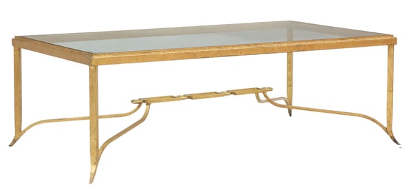 LARGE S & L DESIGNS  (ATTRIB) 'TRELLIS'  GILT IRON GLASS-TOP COCKTAIL TABLE