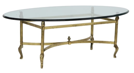 LaBARGE (ATTRIB.) MODERN GLASS-TOP BRASS COFFEE TABLE
