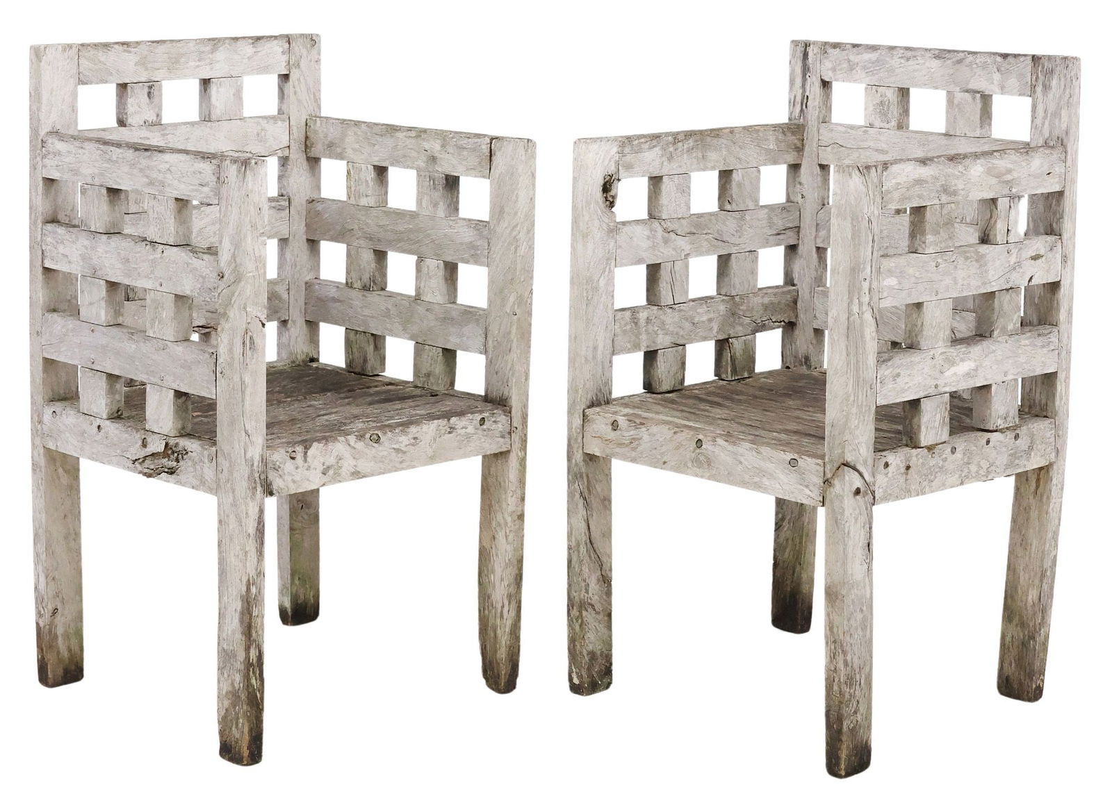(2) MICHAEL TRACY (TX, 1943-2024) RUSTIC ARTISAN 'GRID' ARMCHAIRS (1 of 4)