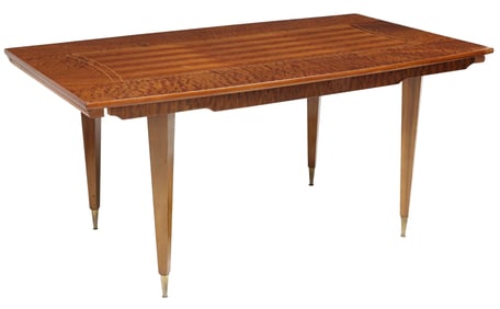 FRENCH MID-CENTURY MODERN INLAID AMBOYNA BURLWOOD DINING TABLE