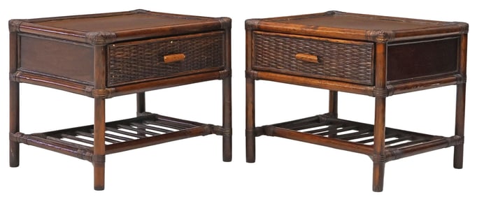 (2) BAMBOO & WOVEN RATTAN 1-DRAWER NIGHTSTANDS