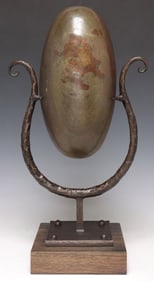 LARGE GEOLOGICSAL SHIVA LINGAM STONE ON STAND, 23 3/8"H