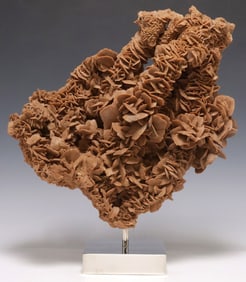 LARGE GEOLOGICAL RUST SELENITE CLUSTER ON POLISHED NICKEL BASE