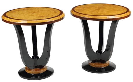 (2) ART DECO STYLE CIRCULAR-TOP SCULTURAL SIDE TABLES
