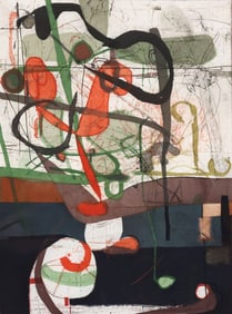 DAVID KELSO (20TH C.) ABSTRACT COLOR INTAGLIO PRINT, 'RANK,' 30" X 22"