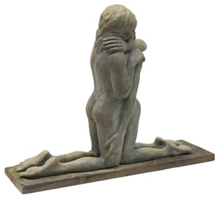 VICTOR SALMONES (1937-1989) BRONZE SCULPTURE ON PLINTH, LOVERS, 36"H