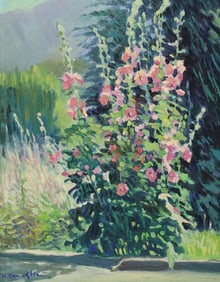 ROBERT DAUGHTERS (1929-2013) HOLLYHOCKS TAOS, NEW MEXICO, 14" X 11"