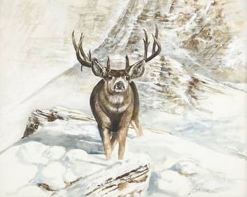 RAGAN GENNUSA (1944-2021) WILDLIFE PAINTING STAG IN THE SNOW
