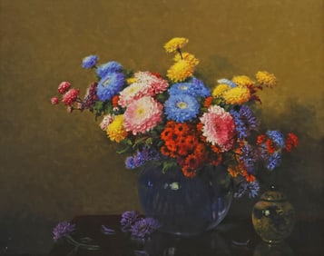 A.D. GREER (1904-1998) STILL LIFE FLORAL VASE PAINTING, 24" X 30"
