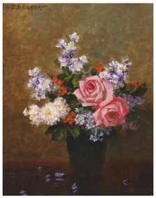 A.D. GREER (TX, D.1998) FLORAL STILL LIFE OIL PAINTING, 11" X 14"