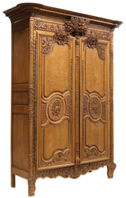 FRENCH PROVINCIAL CARVED OAK WEDDING ARMOIRE