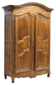 MONUMENTAL FRENCH PROVINCIAL LOUIS XV STYLE INLAID WALNUT ARMOIRE, 112.5"H