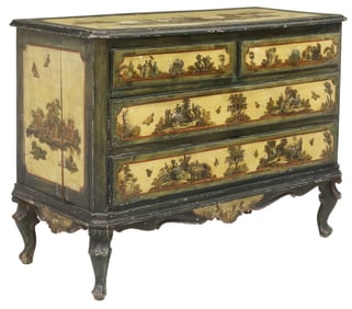 ITALIAN ROCOCO POLYCHROME-PAINTED & 'LACCA POVERA' COMMODE