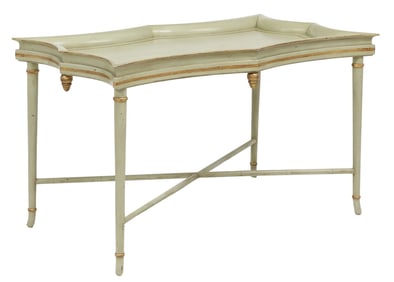 REGENCY STYLE PARCEL GILT & PAINTED SCALLOP-TOP COFFEE TABLE