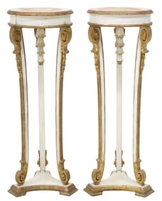 (2) NEOCLASSICAL WHITE-PAINTED & PARCEL-GILT SELLETTES