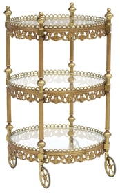 FRENCH BRASS & GLASS 3-TIER BAR CART