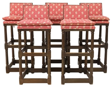 (5) PROVINCIAL STYLE OAK BAR STOOLS