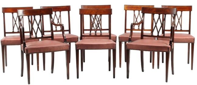 (8) ENGLISH GEORGE III INLAID MAHOGANY DINING CHAIRS