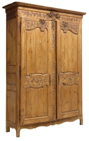 FRENCH PROVINCIAL CARVED PINE WEDDING ARMOIRE, 94.5"H