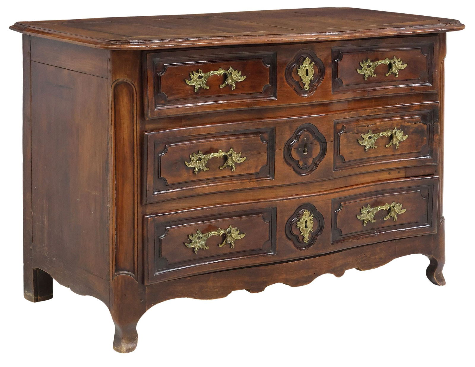 FRENCH LYONNAISE REGENCE CARVED WALNUT COMMODE, 18TH C. (1 of 5)