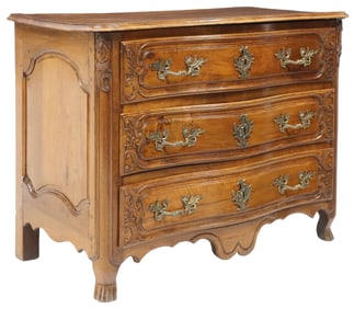 FRENCH PROVINCIAL LOUIS XV STYLE CARVED WALNUT COMMODE