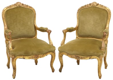 (2) FRENCH REGENCE STYLE GILTWOOD FAUTEUILS