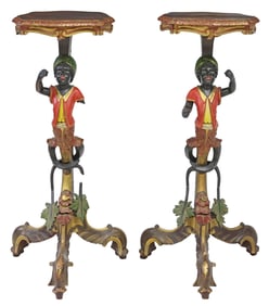 (2) VENETIAN PARCEL GILT & PAINTED FIGURAL PEDESTALS/ PLANT STANDS