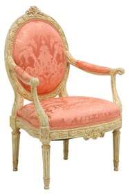 FRENCH LOUIS XVI STYLE DAMASK-UPHOLSTERED FAUTEUIL