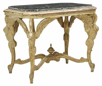 NEOCLASSICAL STYLE PAINTED MARBLE-TOP SWANS COFFEE TABLE