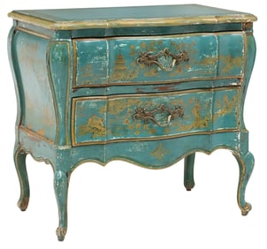 DIXON-POWDERMAKER PARCEL-GILT PAINTED CHINOISERIE BOMBE COMMODE