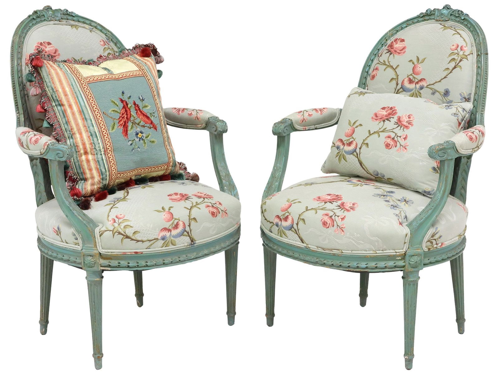 (2) FRENCH LOUIS XVI STYLE PAINTED & UPHOLSTERED FAUTEUILS (1 of 4)