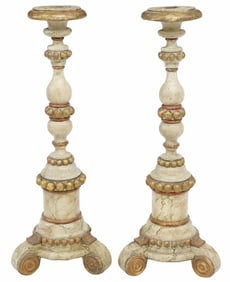 (2) LARGE ITALIAN PARCEL-GILT & PAINTED PEDESTALS/ STANDS, 49"H