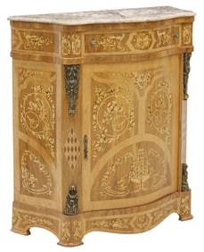 NAPOLEON III STYLE MARBLE-TOP MARQUETRY SIDE CABINET