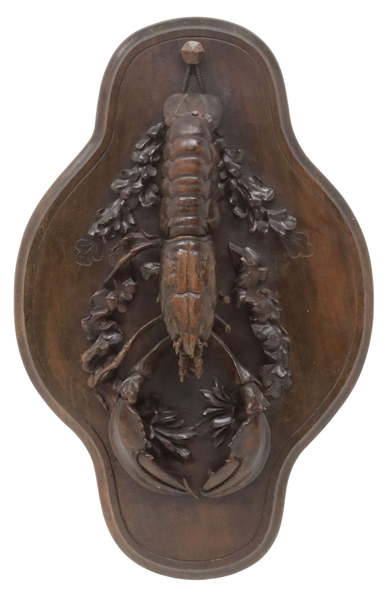 LARGE BLACK FOREST STYLE CARVED WALNUT LOBSTER TROPHY PLAQUE, 29"H (1 of 4)