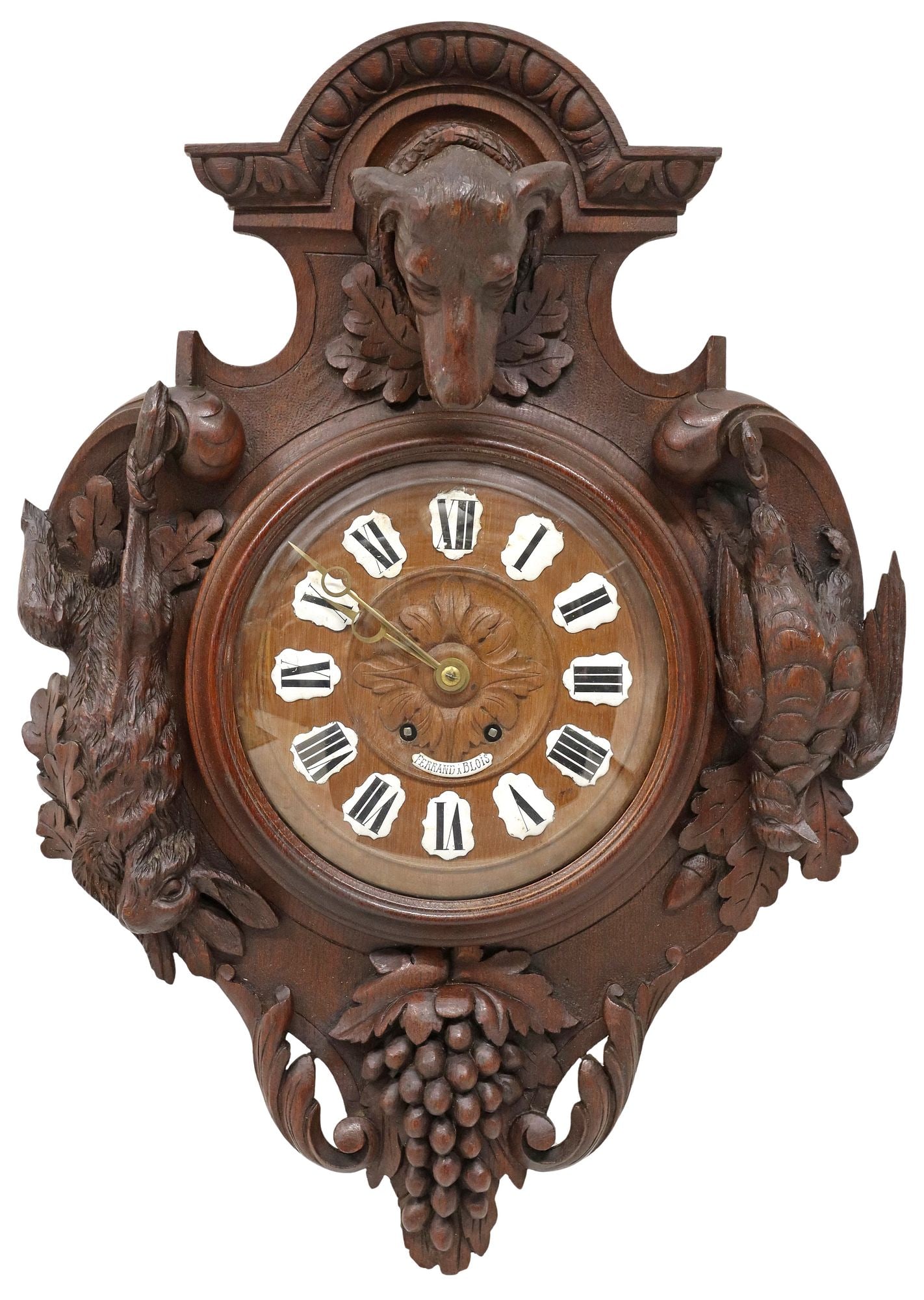 FRENCH HENRI II STYLE CARVED OAK HUNT CARTEL CLOCK (1 of 4)