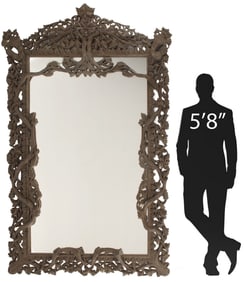 MONUMENTAL BLACK FOREST STYLE CARVED WOOD MIRROR, 93"H