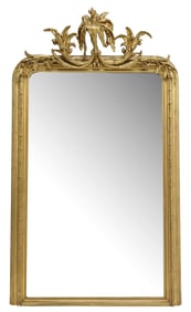 LARGE UNUSUAL FRENCH GILTWOOD MIRROR WITH TROPICAL FRUITS, 79" X 49.5"