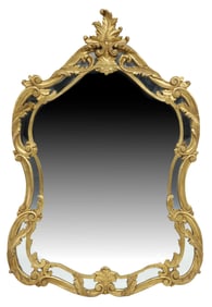 LOUIS XV STYLE FOLIATED GILTWOOD WALL MIRROR, 52" X 32.5"
