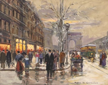 ROBERT DE CHATELENNE (20TH C.) PARIS STREET SCENE, 13" X 18"